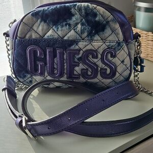 GUESS  Brielle Denim Tie-Dye Quilted Logo Mini Crossbody Bag